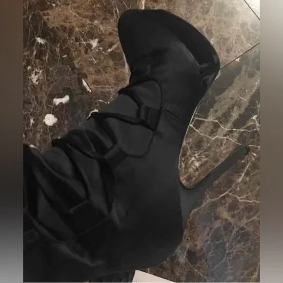 Bebe Rouge Black Lace-Up Platform Knee-High Boots – Size 9 - Picture 3 of 4